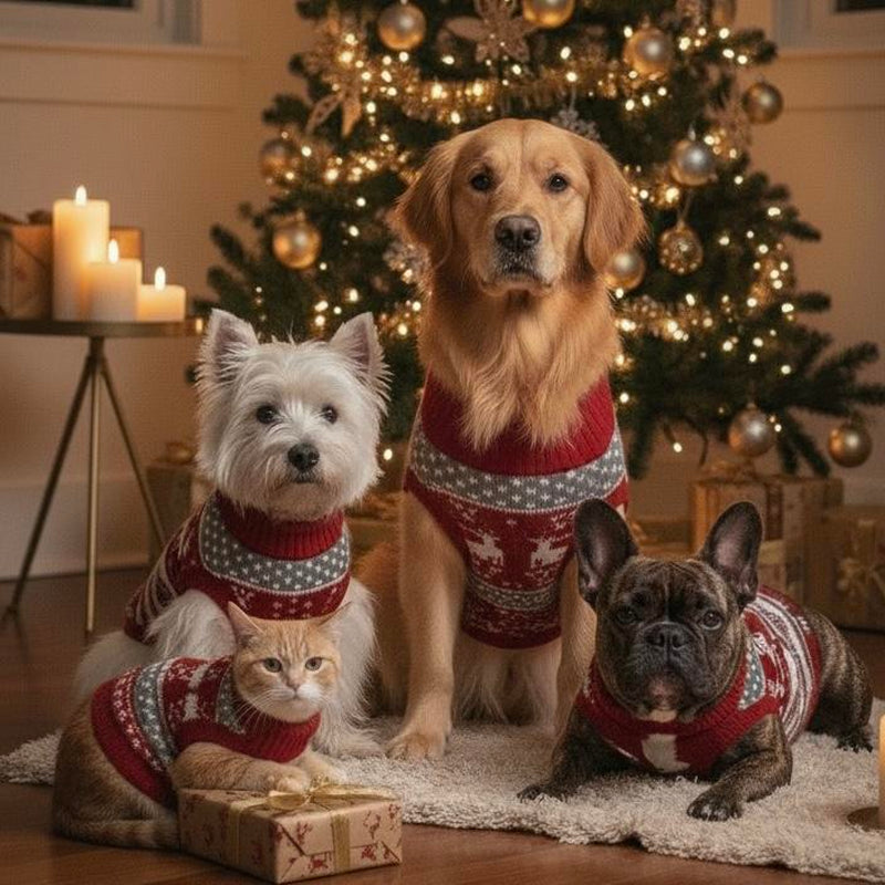 Warme Winter-Strickpullover für Hunde & Katzen (Weihnachts-Design: Rentier, Schneeflocke)