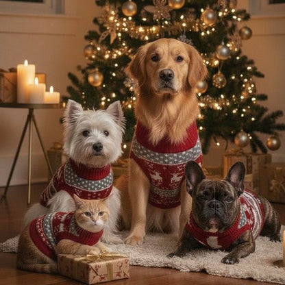 Warme Winter-Strickpullover für Hunde & Katzen (Weihnachts-Design: Rentier, Schneeflocke)