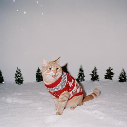 Warme Winter-Strickpullover für Hunde & Katzen (Weihnachts-Design: Rentier, Schneeflocke)