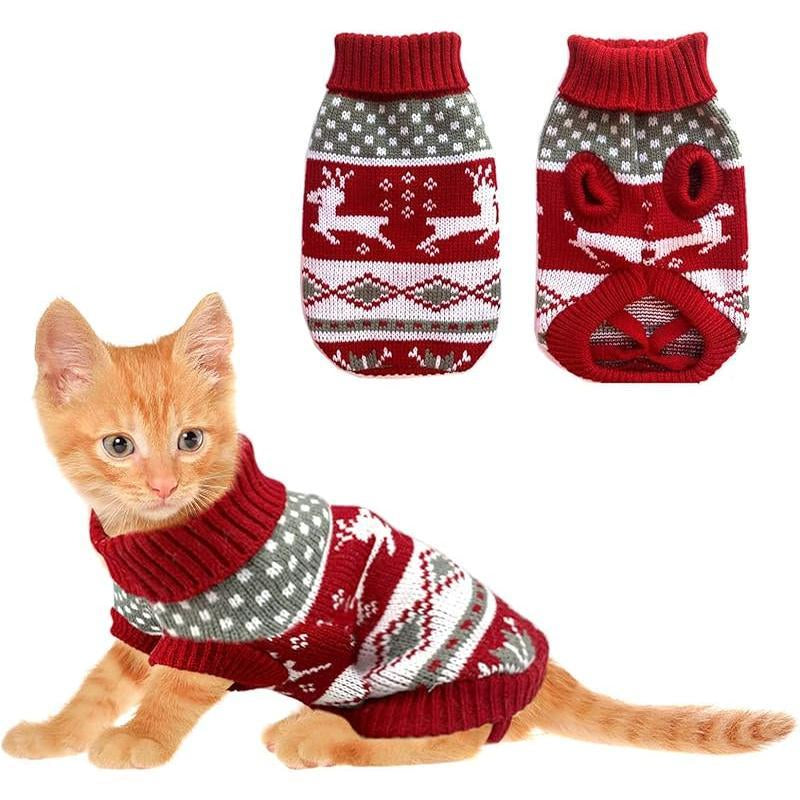 Warme Winter-Strickpullover für Hunde & Katzen (Weihnachts-Design: Rentier, Schneeflocke)