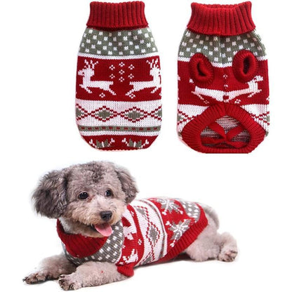 Warme Winter-Strickpullover für Hunde & Katzen (Weihnachts-Design: Rentier, Schneeflocke)